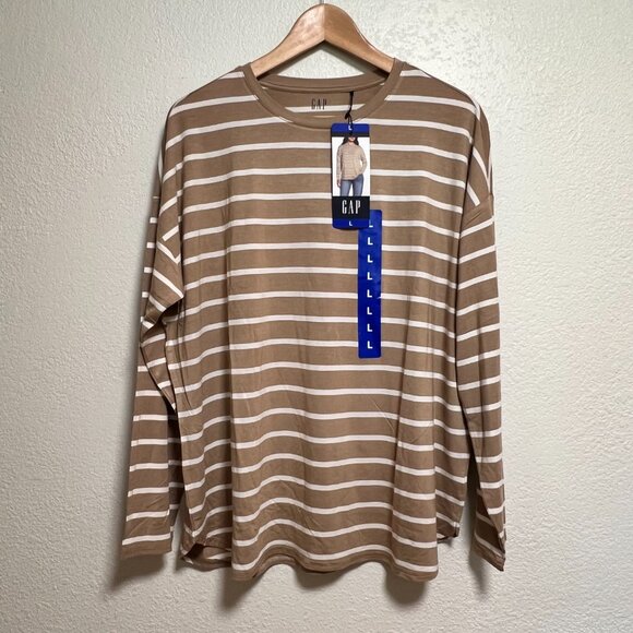 NWT GAP Drop Sleeve Crew Neck T Shirt Tan Rayon Blend Womens Size L - Picture 1 of 6